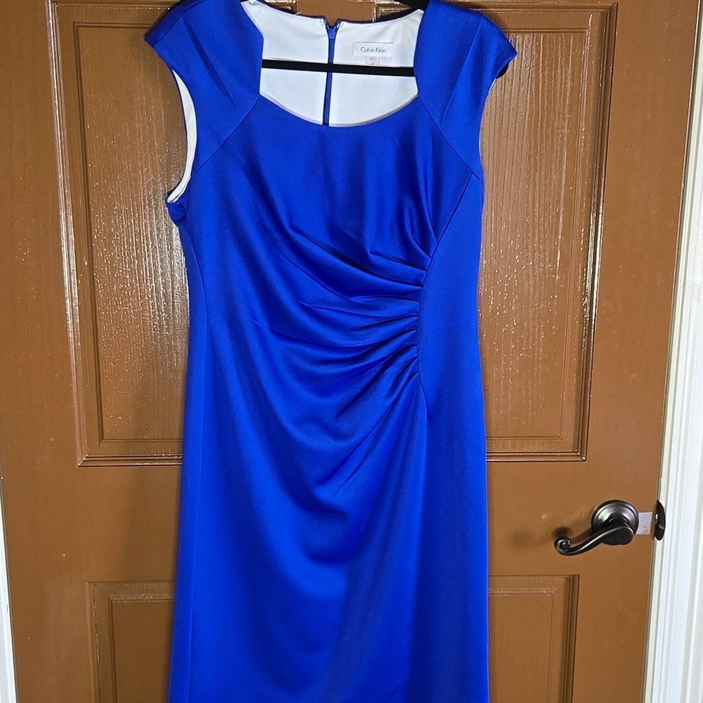 Calvin Klein-Royal blue cap short sleeved ruched waist stretchy dress Sz 12